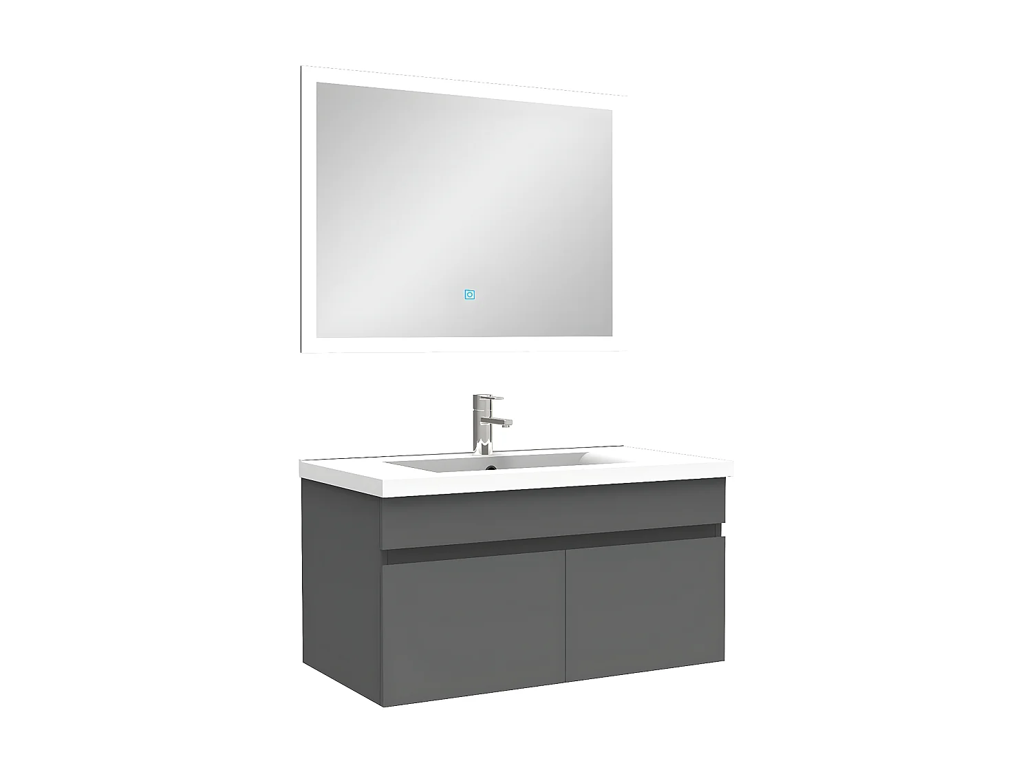 Ensemble Salle De Bain simple vasque 80cm meuble Anthracite avec miroir lumineux, Aica