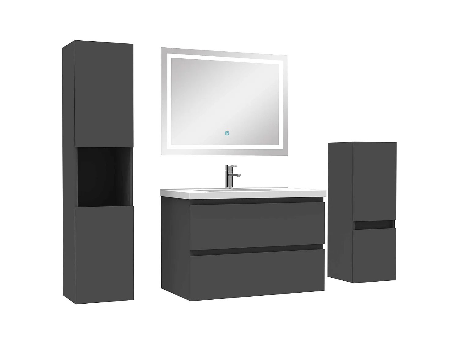 Ensemble meubles Salle de Bain 80cm simple vasque + colonne + miroir LED Anthracite