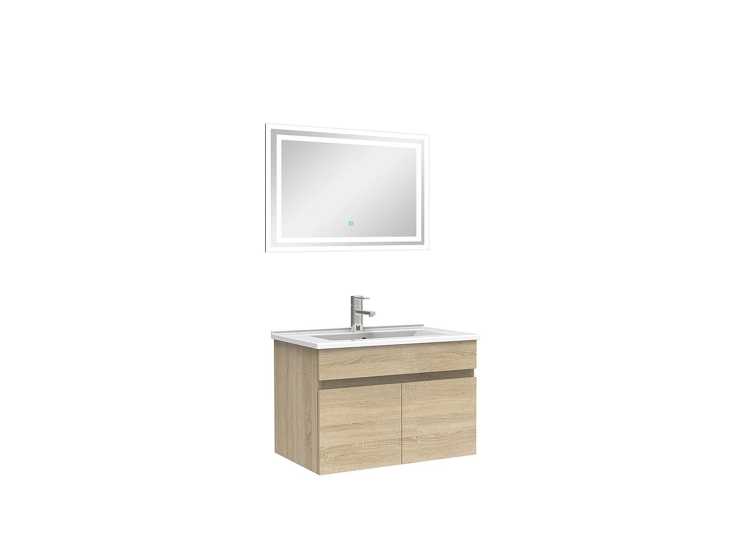 Ensemble Salle De Bain 60cm meuble Chêne Wotan avec miroir lumineux, Aica