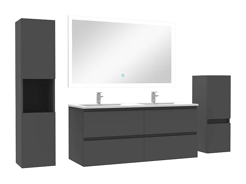 Ensemble meuble de salle de bain 120cm vasque + colonne de rangement + miroir Anthracite