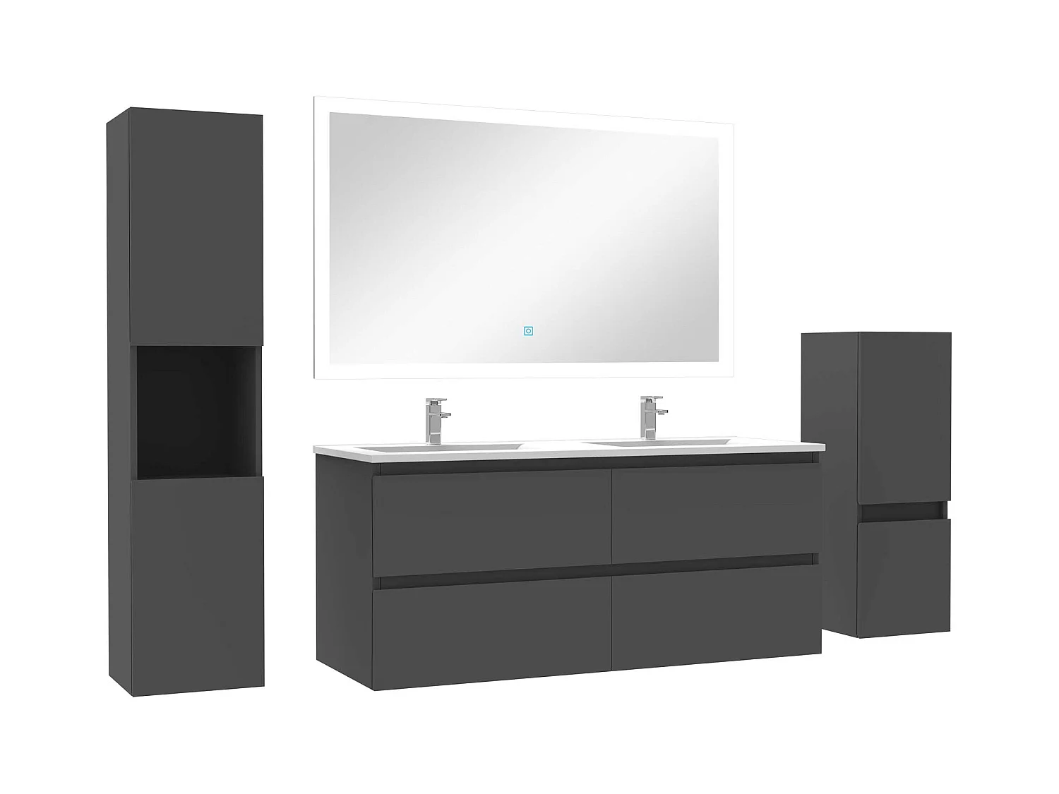 Ensemble meuble de salle de bain 120cm vasque + colonne de rangement + miroir Anthracite