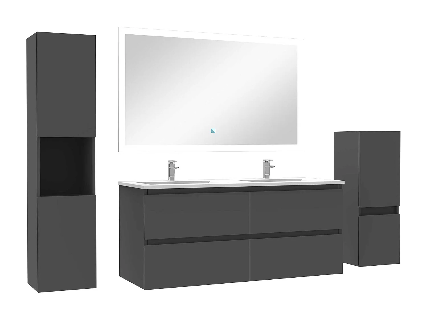 Ensemble meuble de salle de bain 120cm vasque + colonne de rangement + miroir Anthracite
