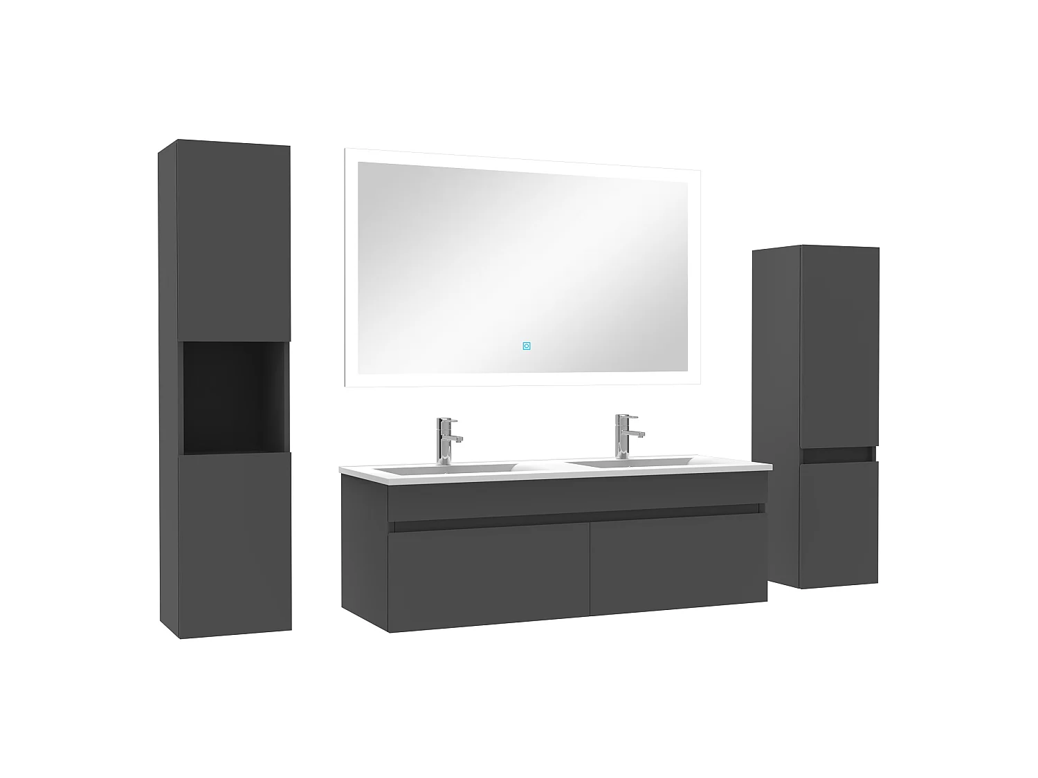 Ensemble meuble vasque 120cm + colonne de rangement + miroir lumineux Anthracite