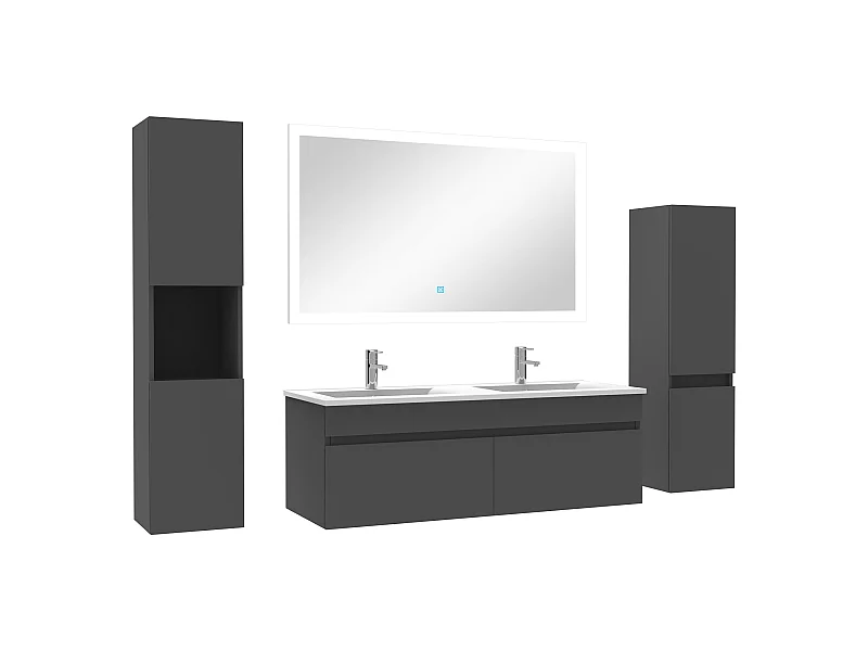 Ensemble meuble vasque 120cm + colonne de rangement + miroir lumineux Anthracite