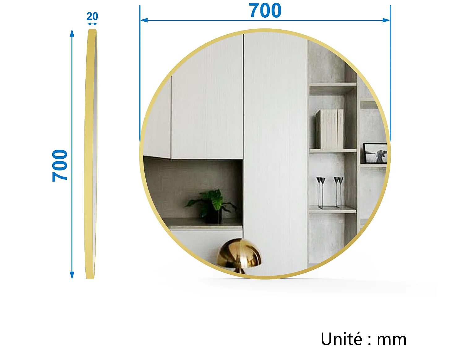 Meuble salle de bain simple vasque 80cm meuble + rond miroir Chêne Wotan, Aica