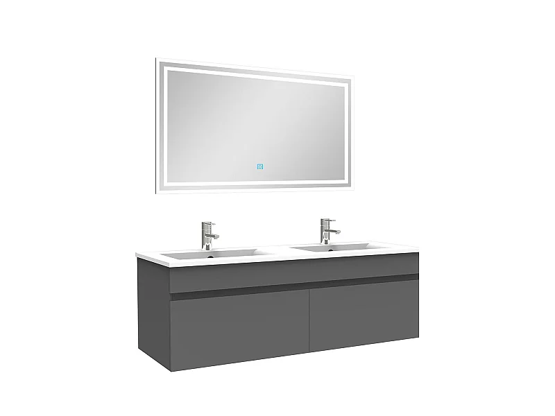Ensemble Salle De Bain 120cm meuble Anthracite avec miroir lumineux, Aica