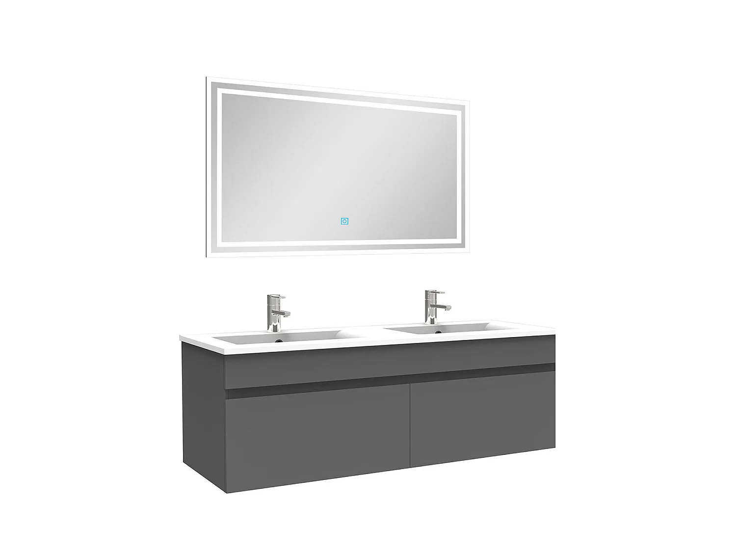 Ensemble Salle De Bain 120cm meuble Anthracite avec miroir lumineux, Aica
