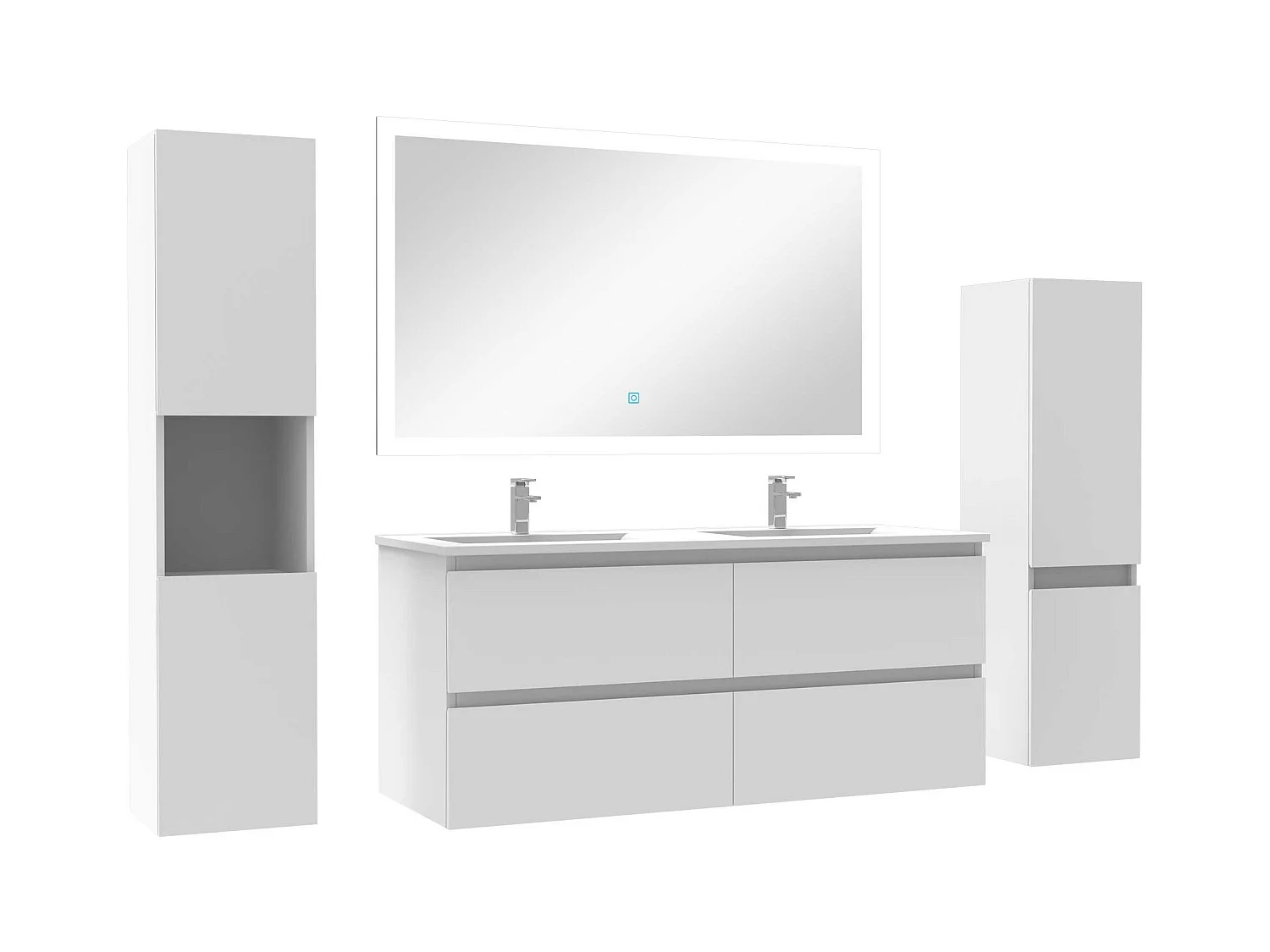 Ensemble meuble de salle de bain 120cm double vasque + colonne de rangement + miroir Blanc