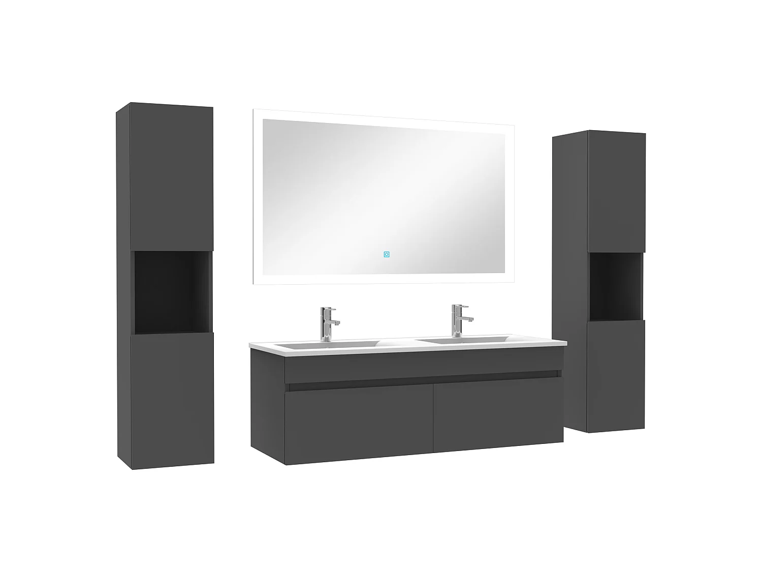 Ensemble meuble de salle de bain 120cm double vasque + colonne de rangement + miroir lumineux Anthracite