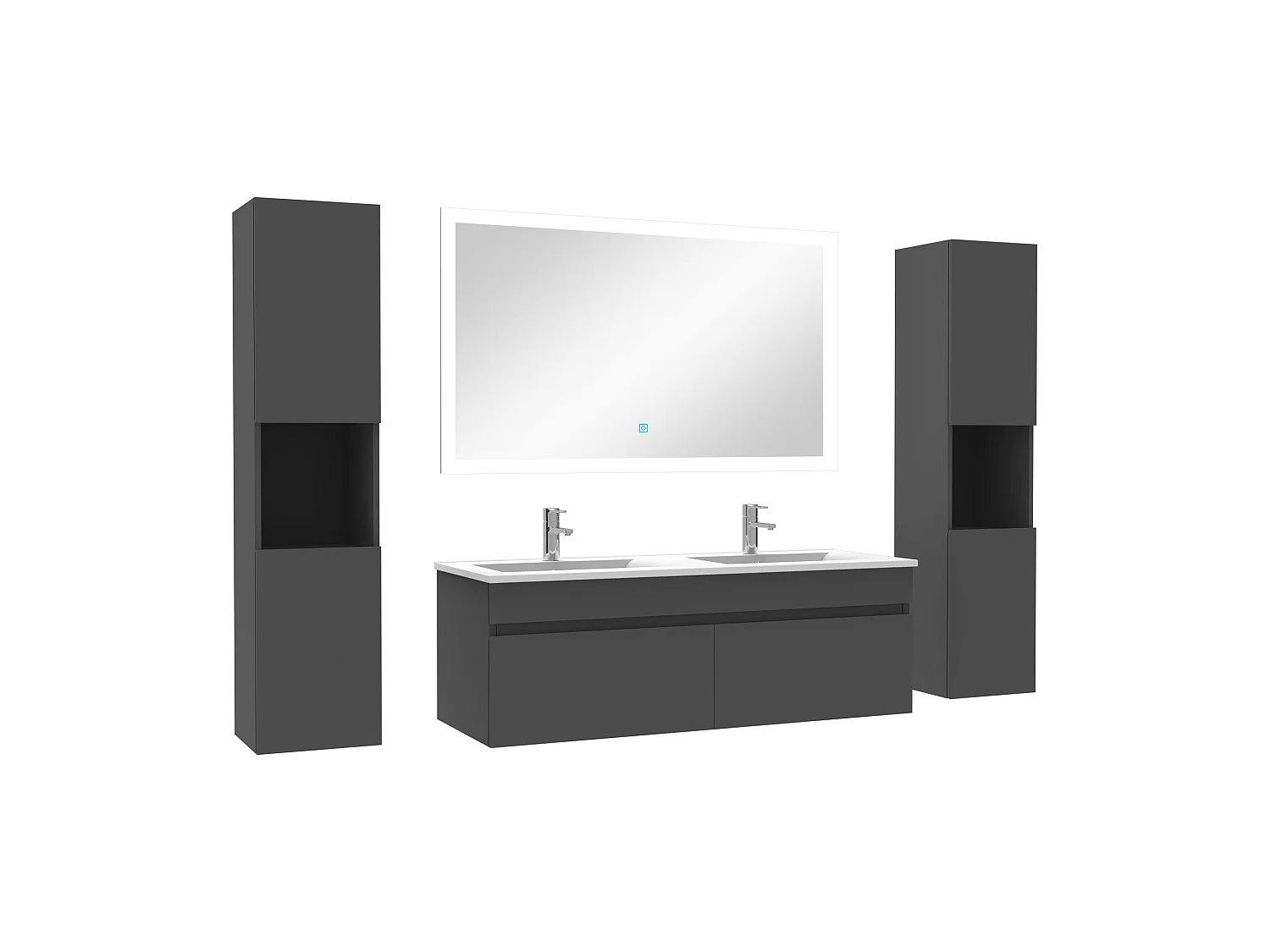 Ensemble meuble de salle de bain 120cm double vasque + colonne de rangement + miroir lumineux Anthracite