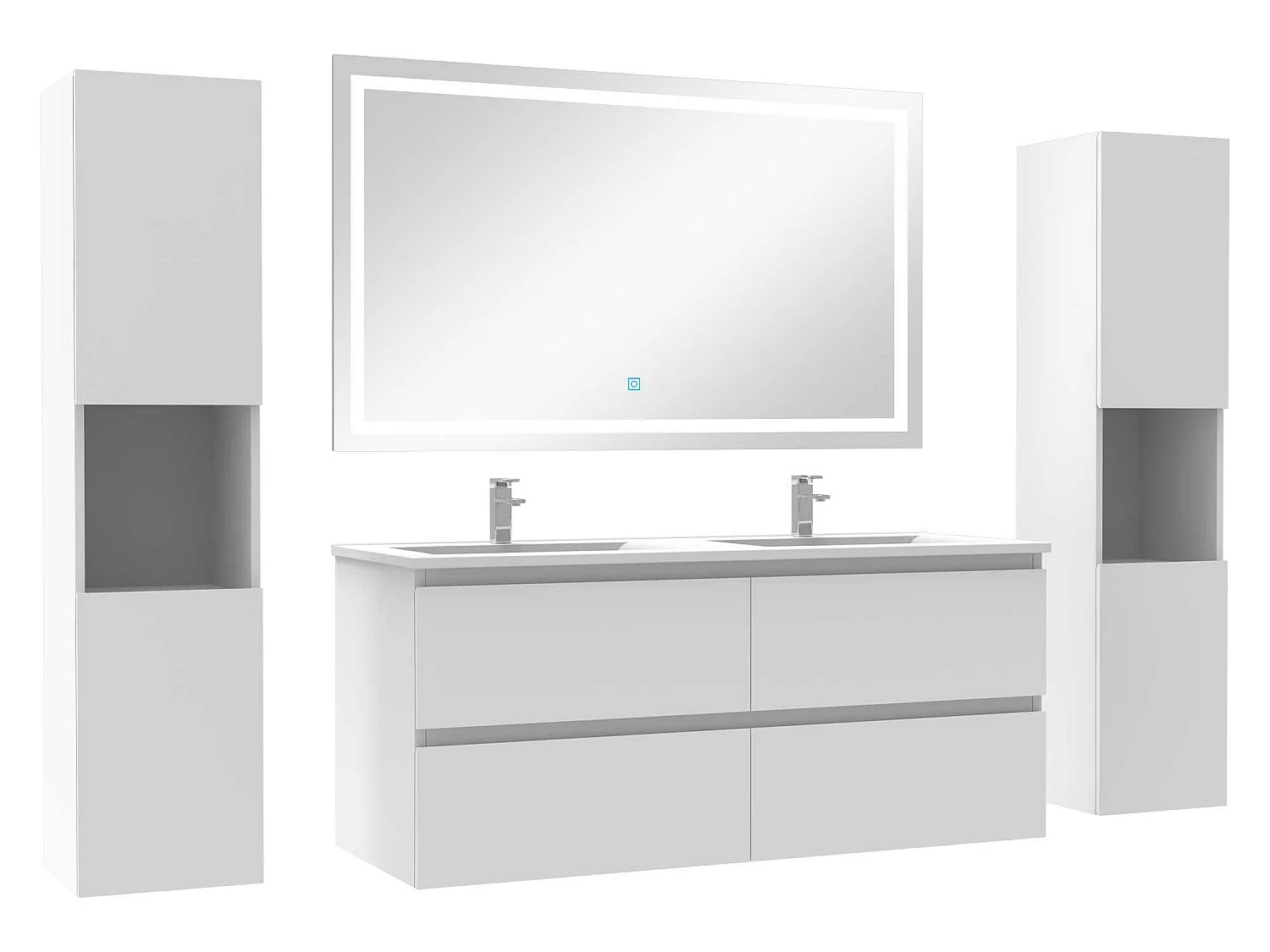 Ensemble meubles Salle de Bain 120cm vasque + colonne + miroir lumineux Blanc