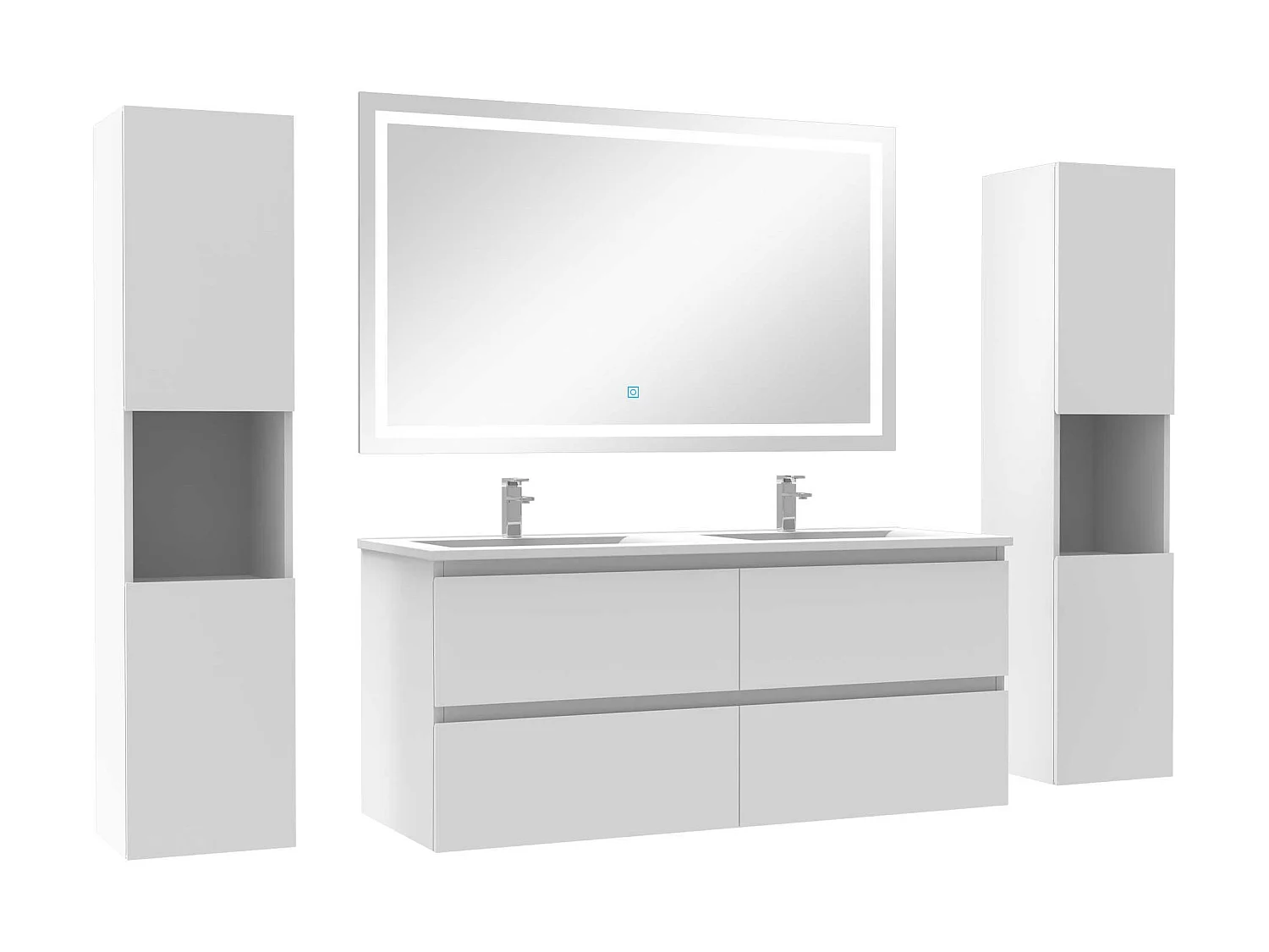 Ensemble meubles Salle de Bain 120cm vasque + colonne + miroir lumineux Blanc