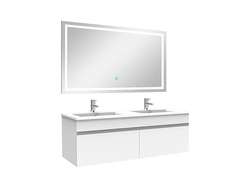 Ensemble meuble et vasque et miroir lumineux 120cm meuble salle de bain Blanc,Aica