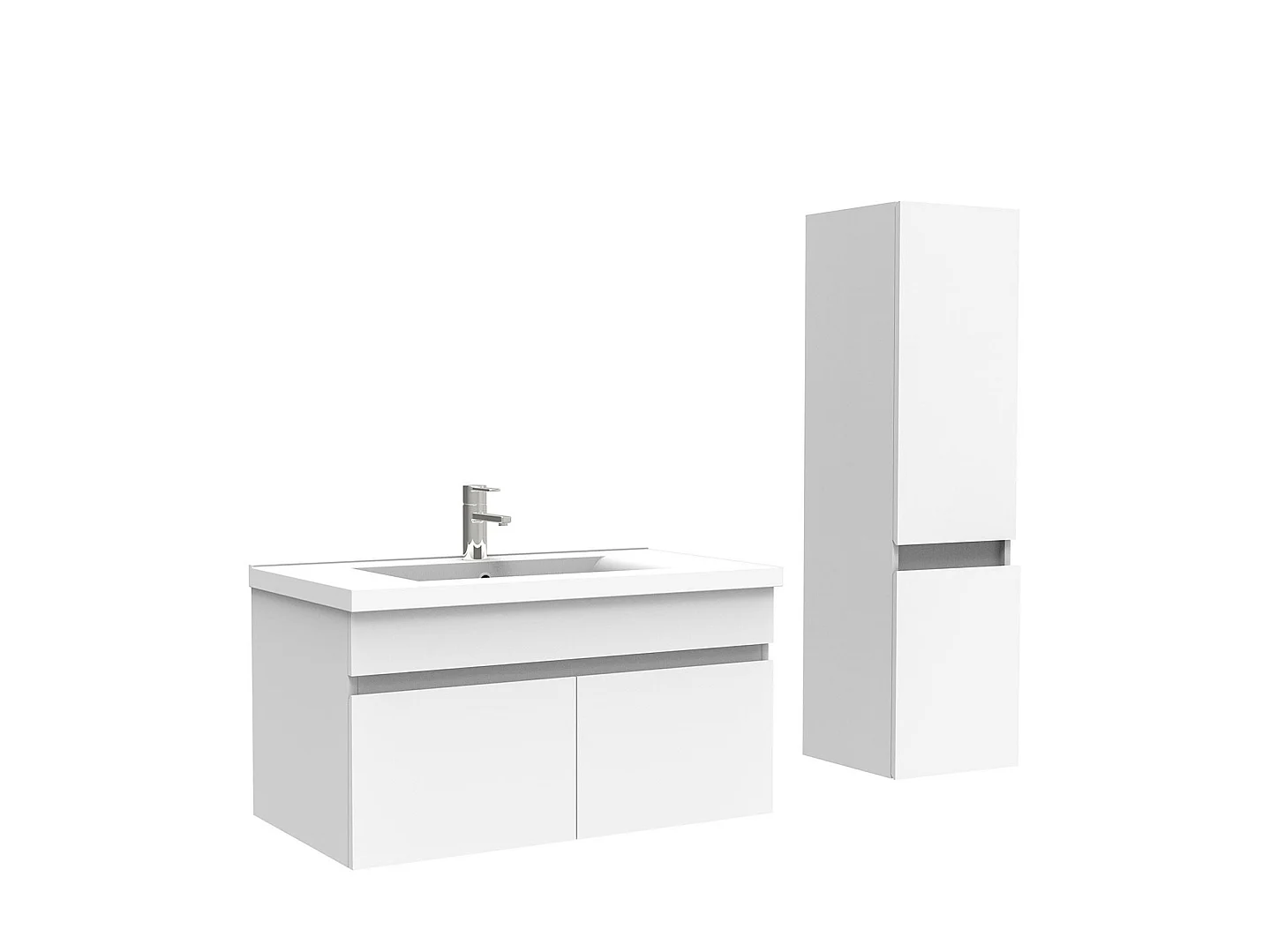 Meuble Salle de Bain avec colonne 80cm Blanc avec vasque ceramique, Aica