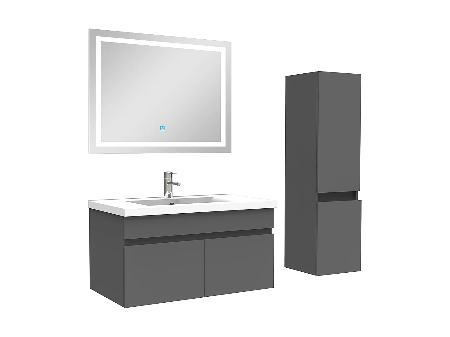 Ensemble meuble + vasque + miroir lumineux + colonne 80cm meuble salle de bain Anthracite,Aica