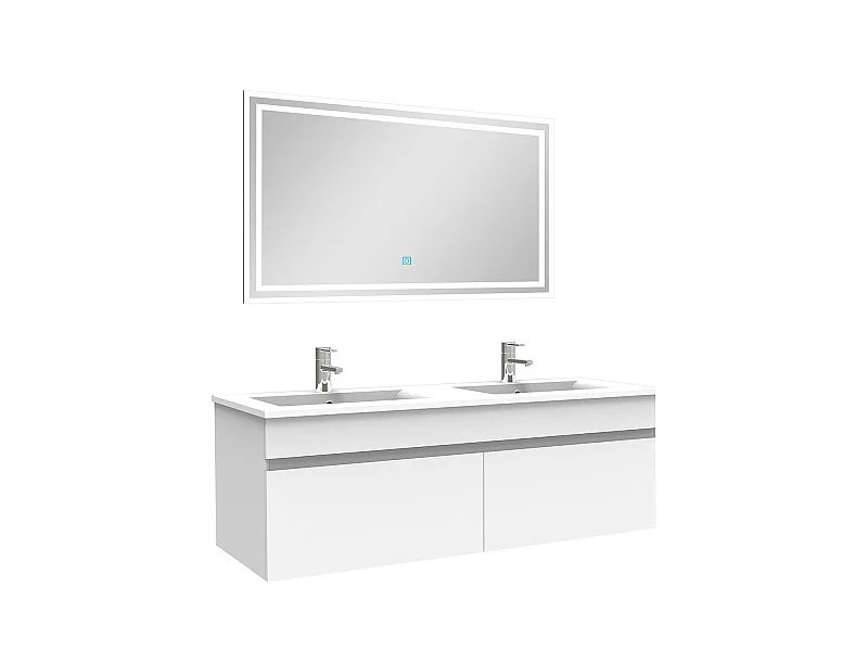 Ensemble Salle De Bain 120cm meuble blanc avec miroir lumineux, Aica