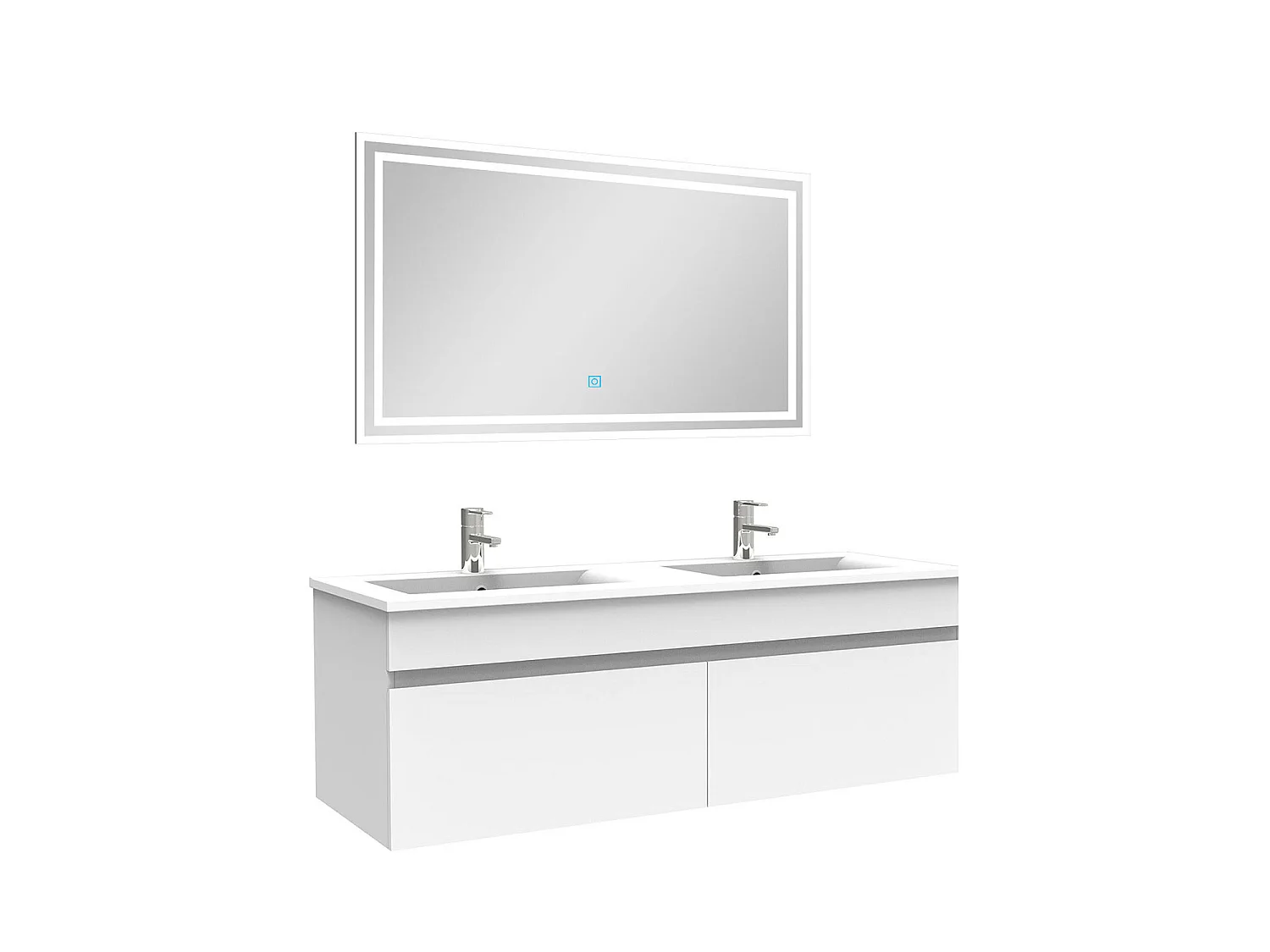 Ensemble Salle De Bain 120cm meuble blanc avec miroir lumineux, Aica
