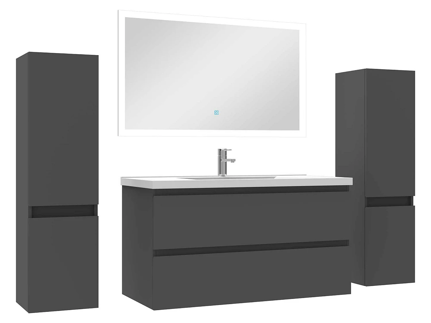 Ensemble meubles Salle de Bain 100cm vasque + colonnex2 + LED miroir Anthracite