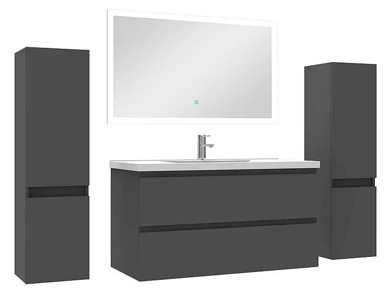 Ensemble meubles Salle de Bain 100cm vasque + colonnex2 + LED miroir Anthracite