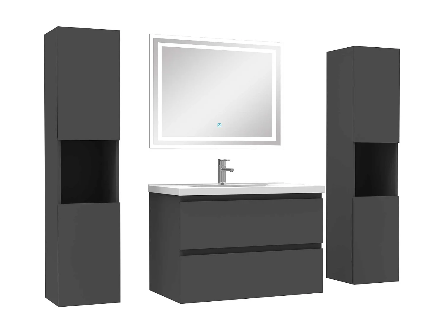 Ensemble meubles Salle de Bain 80cm avec colonne + miroir lumineux Anthracite