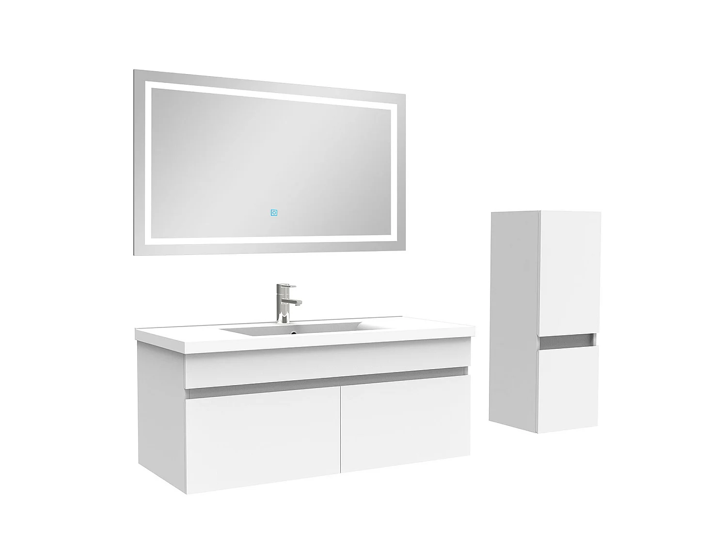 Ensemble meuble et vasque et miroir lumineux et colonne 100cm meuble salle de bain Blanc,Aica