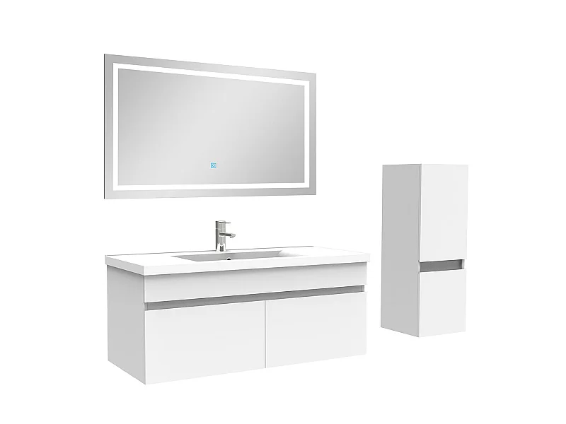 Ensemble meuble et vasque et miroir lumineux et colonne 100cm meuble salle de bain Blanc,Aica