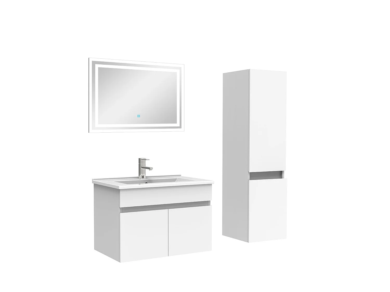 Meuble Salle de Bain 60cm blanc avec colonne et miroir lumineux, Aica