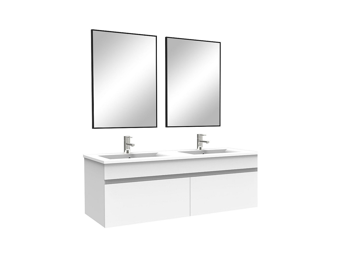 Meuble salle de bain double vasque 120cm meuble + miroir Blanc, Aica