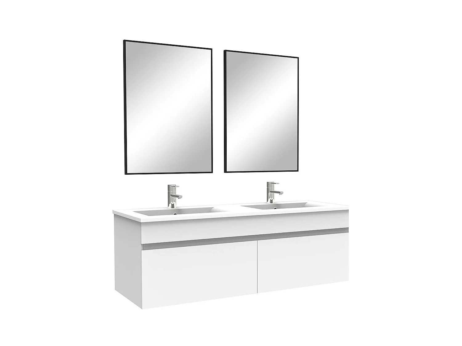 Meuble salle de bain double vasque 120cm meuble + miroir Blanc, Aica
