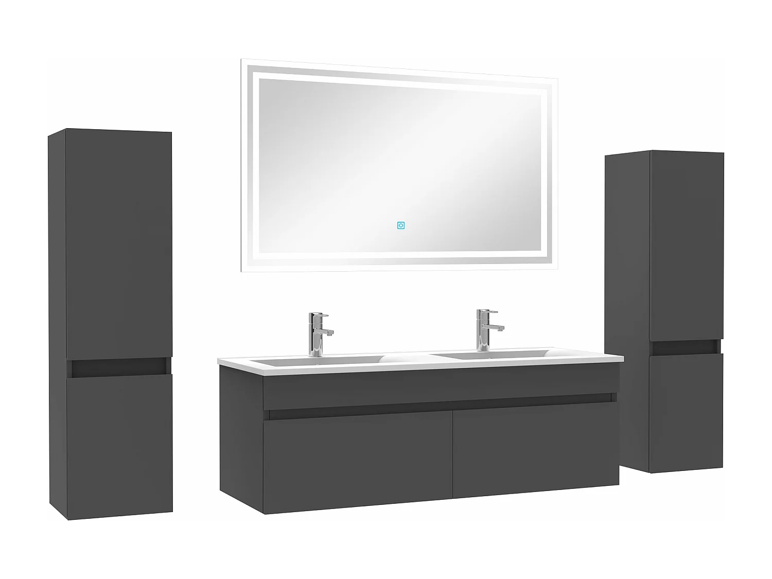 Ensemble meubles Salle de Bain double vasque 120cm, colonnex2 + miroir Anthracite