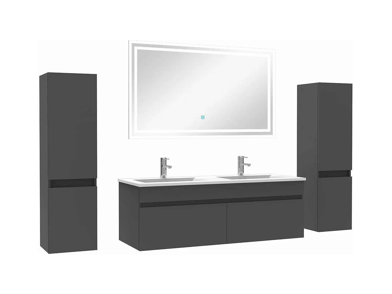 Ensemble meubles Salle de Bain double vasque 120cm, colonnex2 + miroir Anthracite