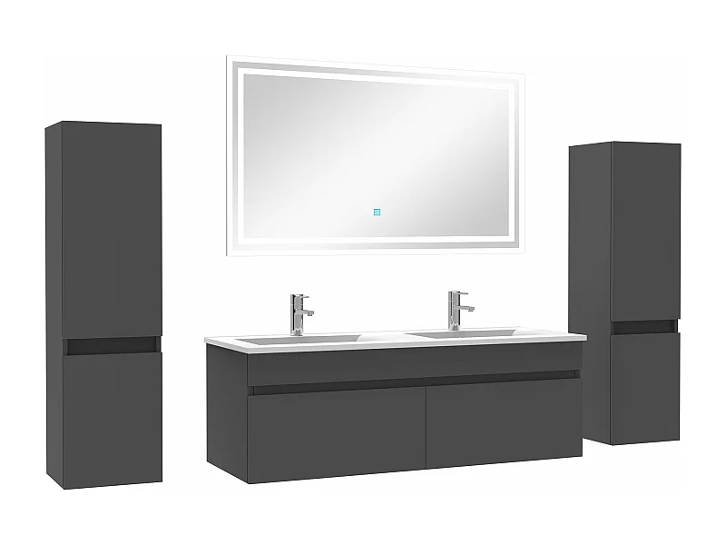 Ensemble meubles Salle de Bain double vasque 120cm, colonnex2 + miroir Anthracite