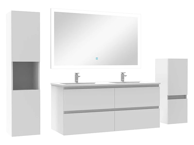 Ensemble meuble de salle de bain 120cm vasque + colonne de rangement + miroir Blanc