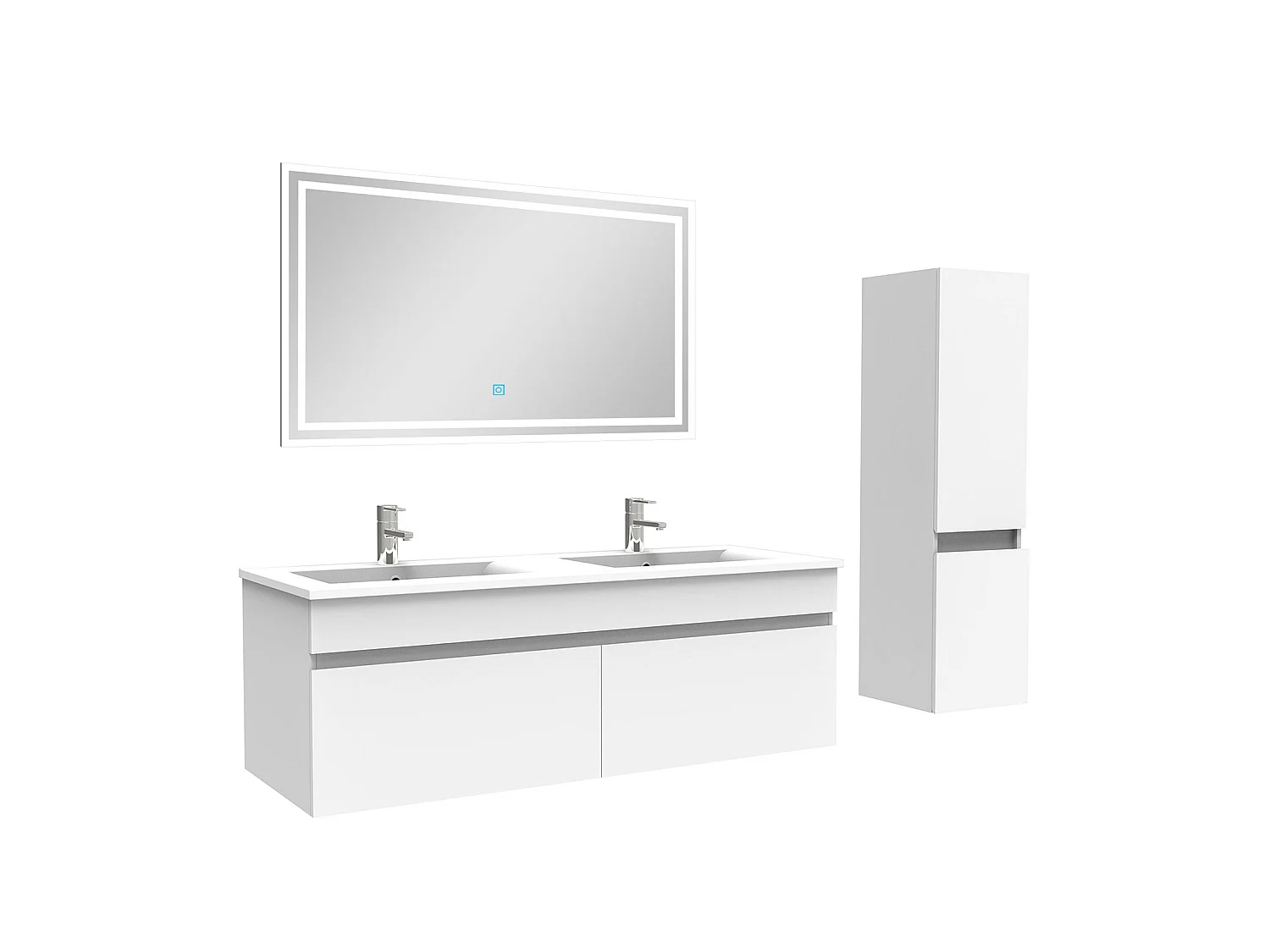 Meuble Salle de Bain 120cm blanc avec colonne et miroir lumineux, Aica