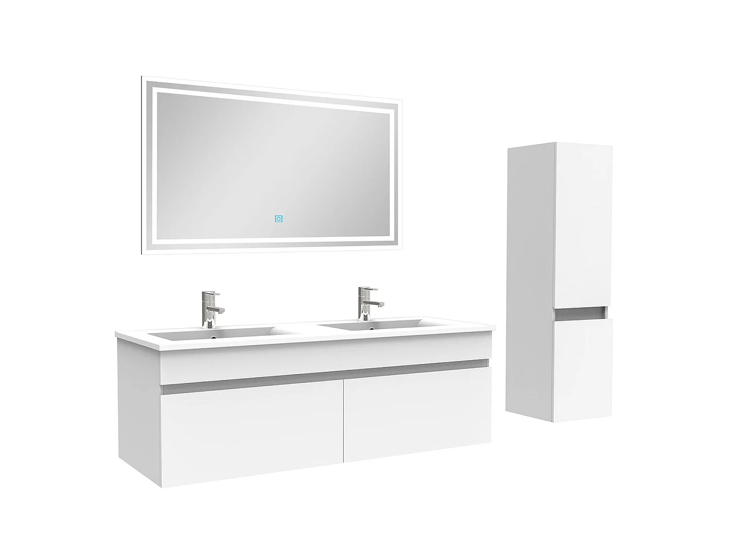 Meuble Salle de Bain 120cm blanc avec colonne et miroir lumineux, Aica