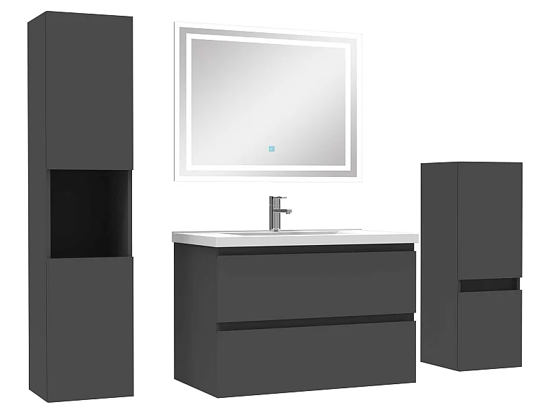 Ensemble meubles Salle de Bain 80cm vasque et colonnex2 et miroir Anthracite
