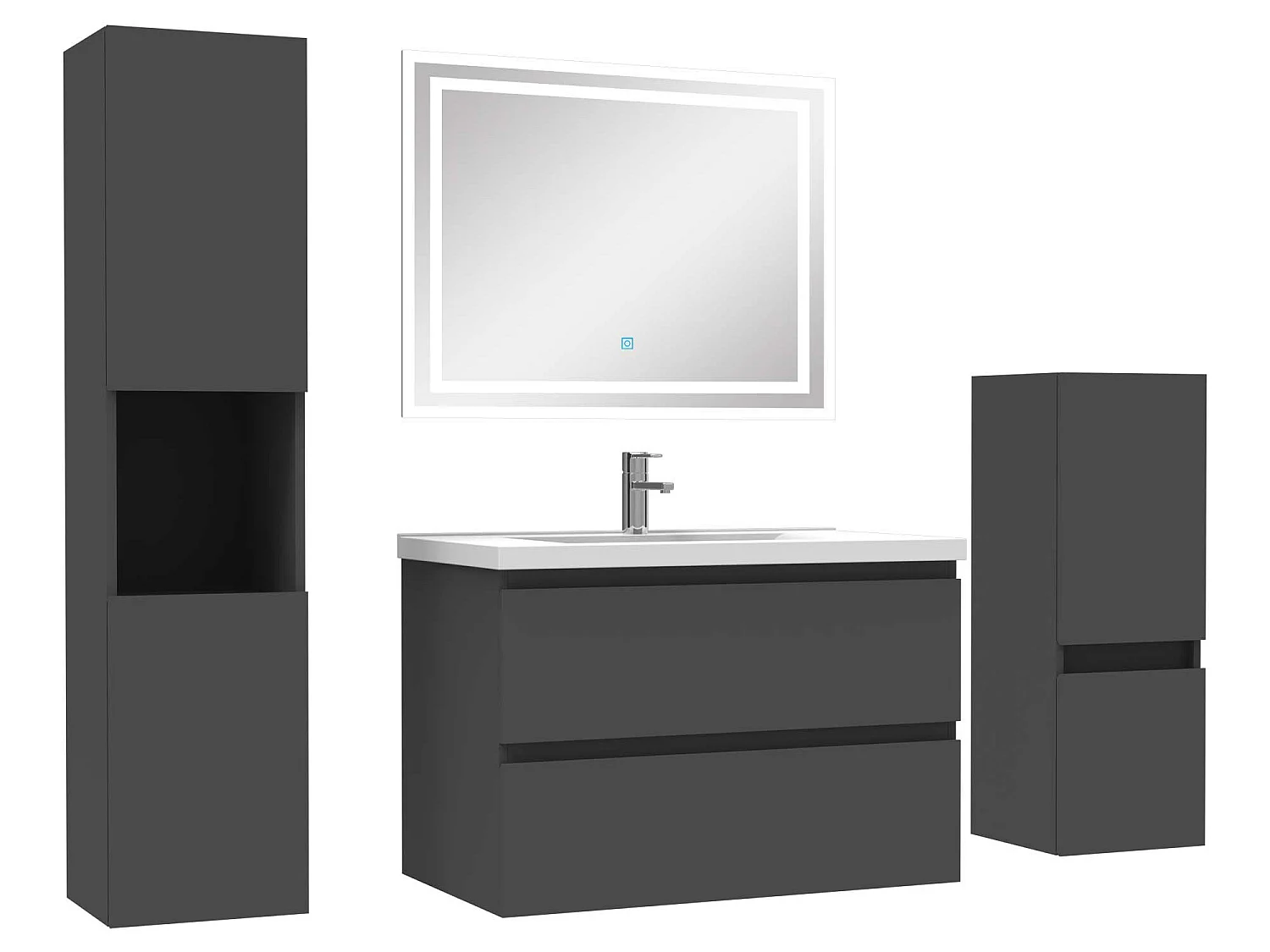 Ensemble meubles Salle de Bain 80cm vasque et colonnex2 et miroir Anthracite