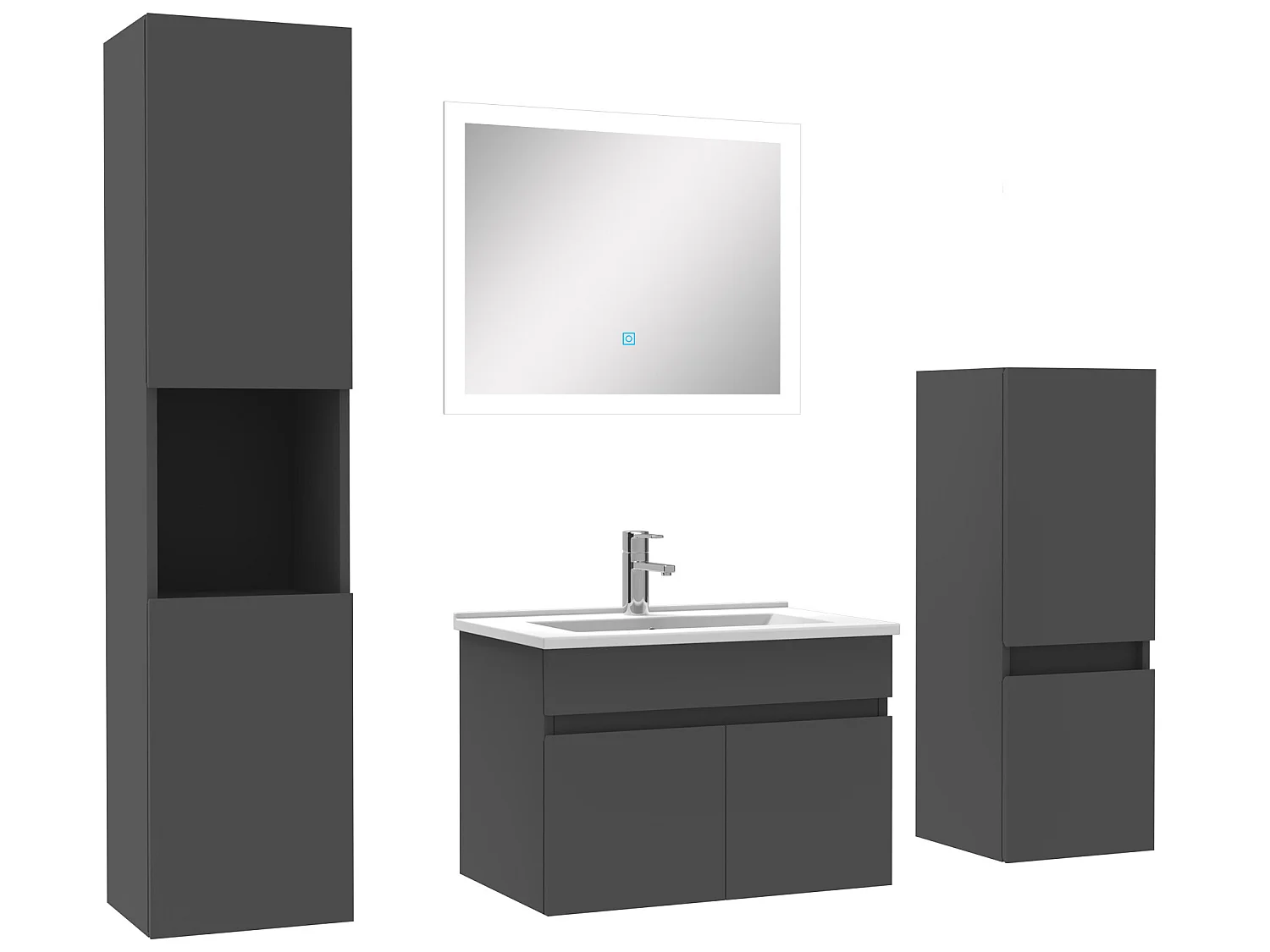 Ensemble meuble vasque 60cm et colonne de rangement et miroir lumineux Anthracite