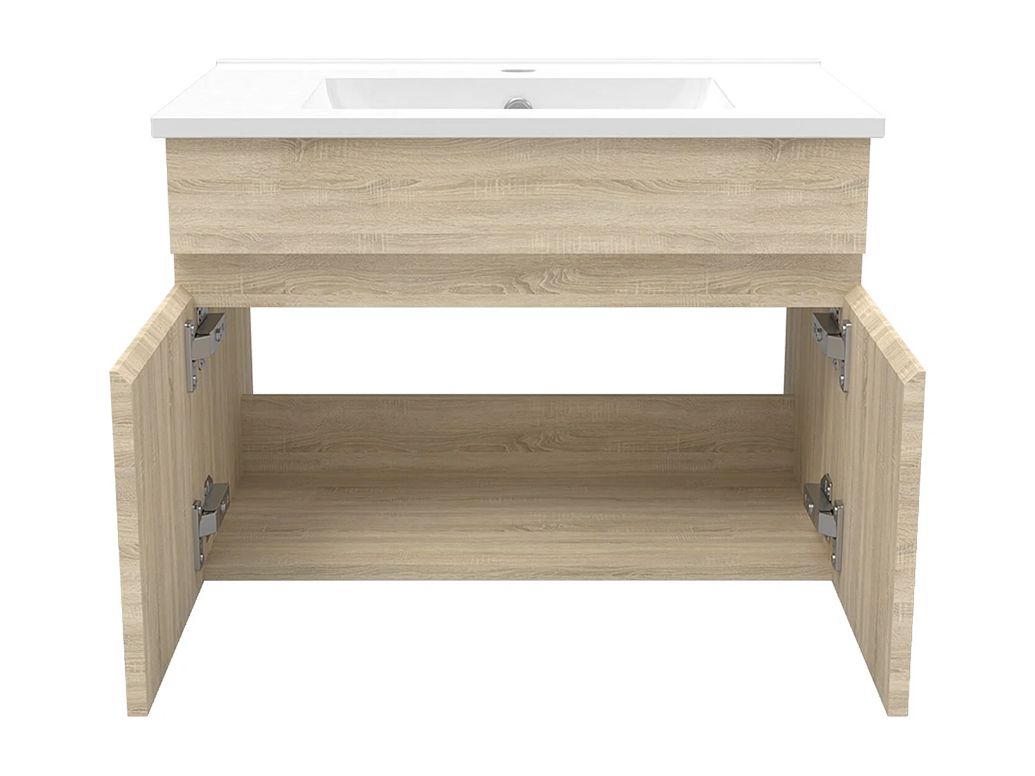 Ensemble meuble simple vasque L.60cm avec colonne + miroir Chêne Wotan