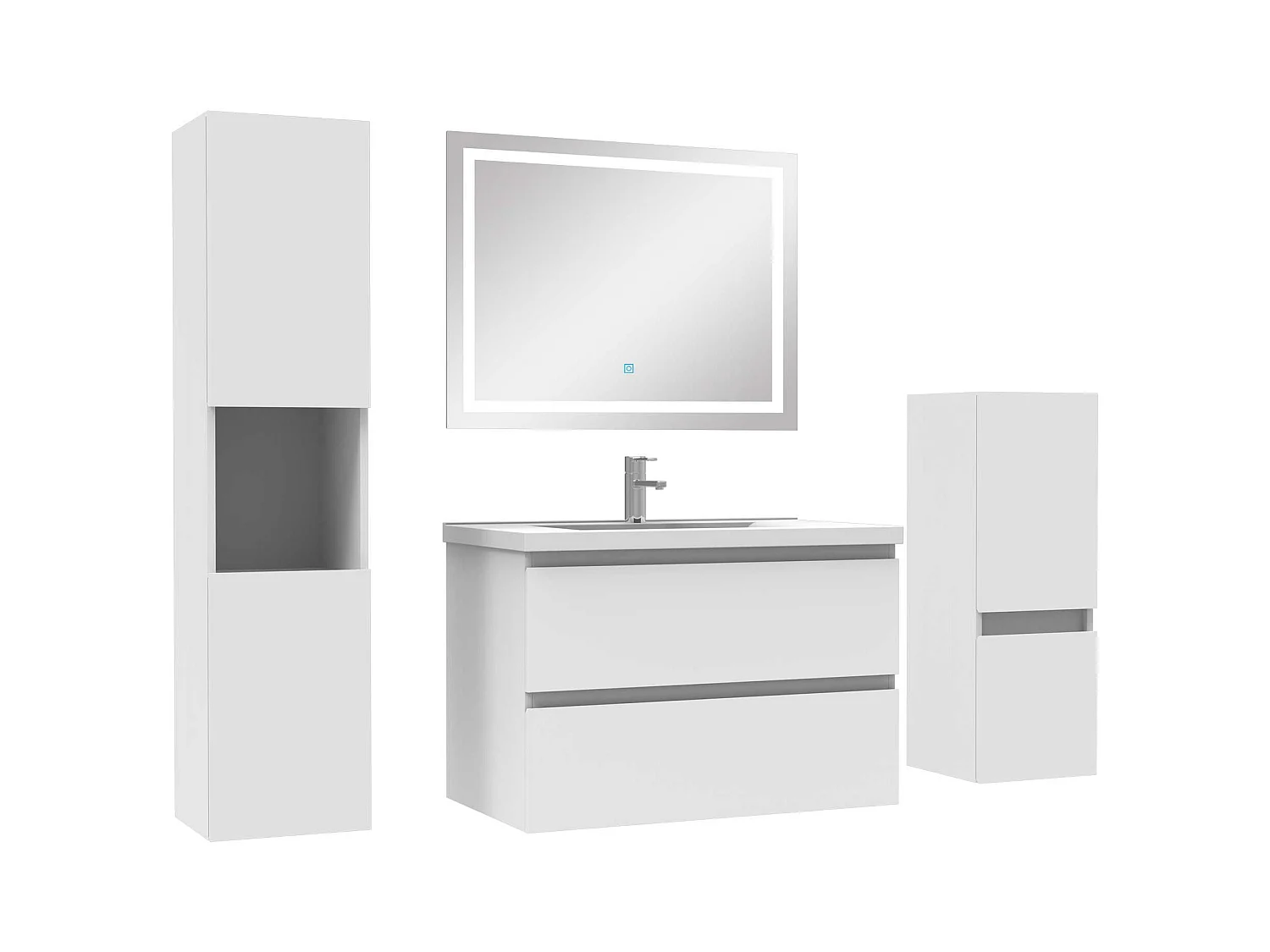 Ensemble meubles Salle de Bain 80cm simple vasque + colonne + miroir LED Blanc