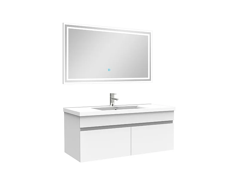Ensemble Salle De Bain 100cm meuble blanc avec miroir lumineux, Aica