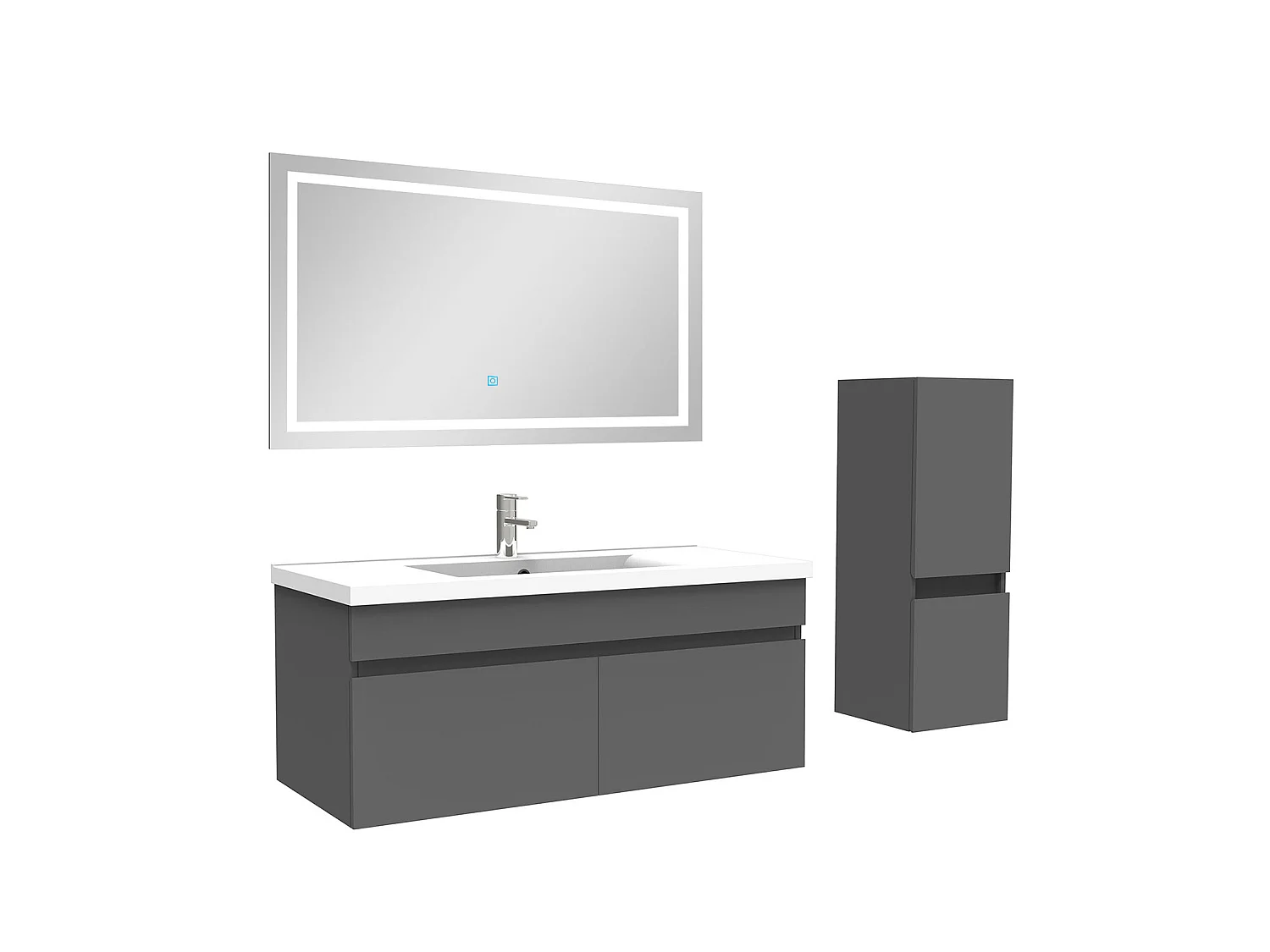 Ensemble meuble et vasque et miroir lumineux et colonne 100cm meuble salle de bain Anthracite,Aica
