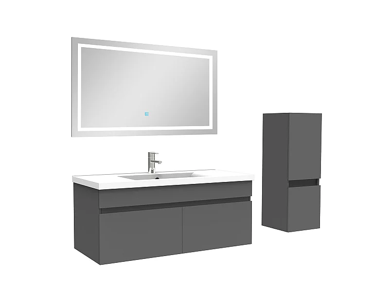Ensemble meuble et vasque et miroir lumineux et colonne 100cm meuble salle de bain Anthracite,Aica