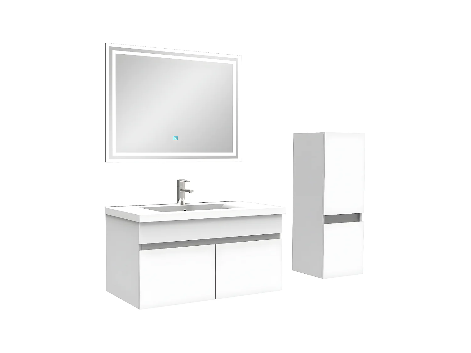 Ensemble Salle De Bain 80cm meuble blanc avec colonne et miroir lumineux, Aica