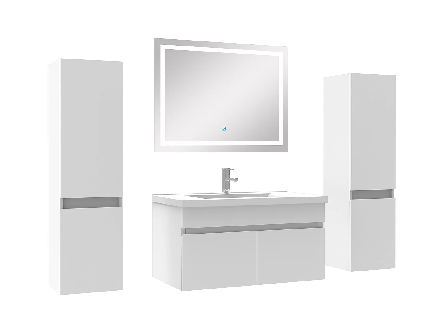 Meuble Salle de Bain 80cm vasque + colonne + miroir lumineux Blanc