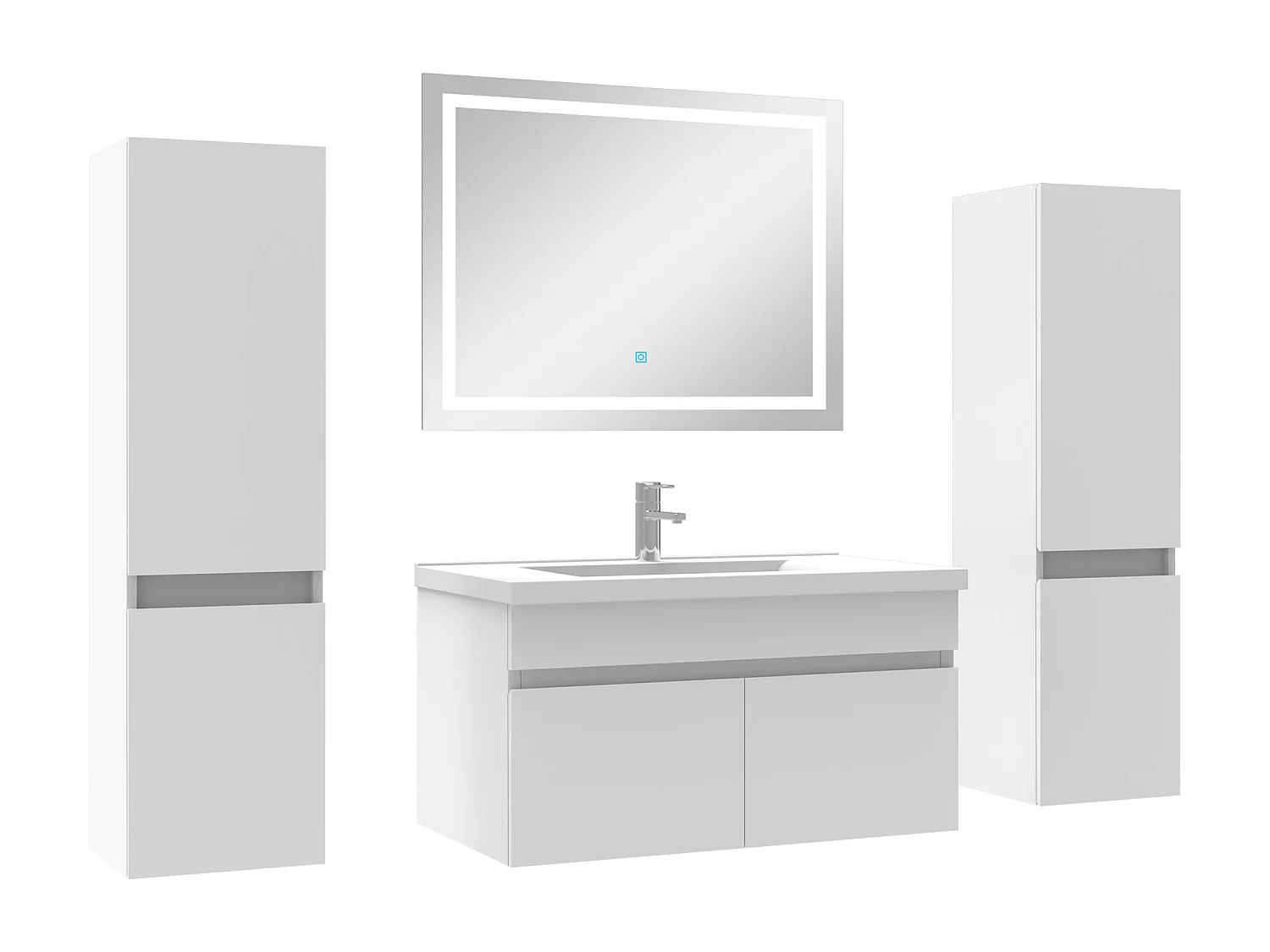 Meuble Salle de Bain 80cm vasque + colonne + miroir lumineux Blanc