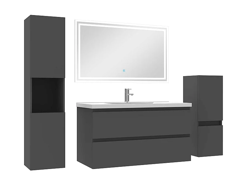 Ensemble meubles Salle de Bain 100cm vasque et colonnex2 et miroir Anthracite