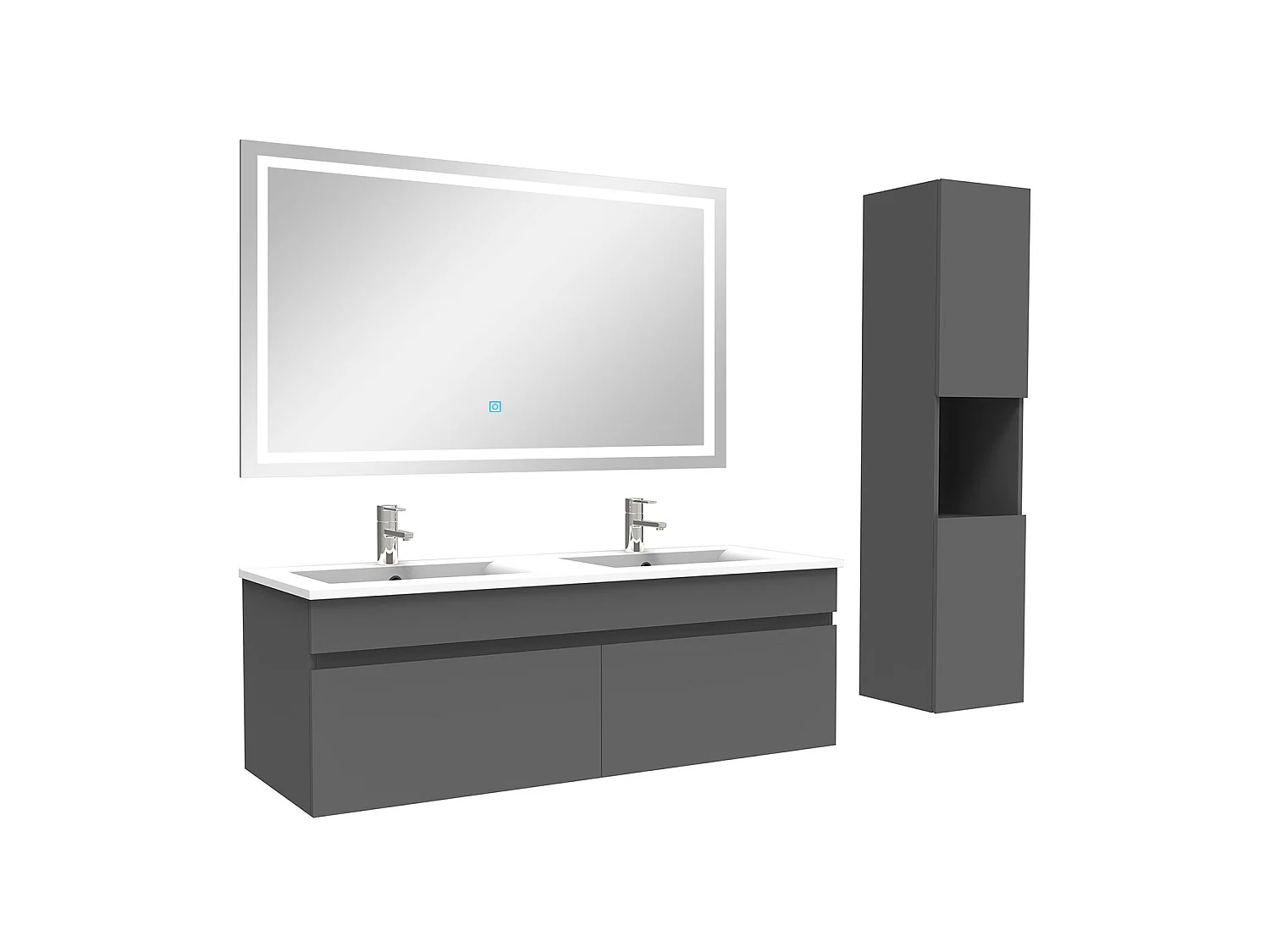 Ensemble meuble salle de bain + vasque + miroir lumineux + colonne 120cm Anthracite,Aica