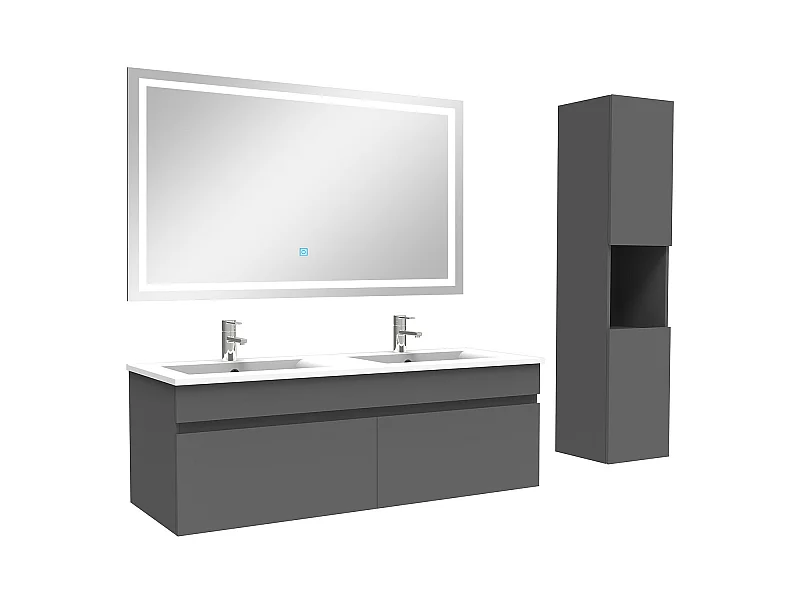 Ensemble meuble salle de bain + vasque + miroir lumineux + colonne 120cm Anthracite,Aica