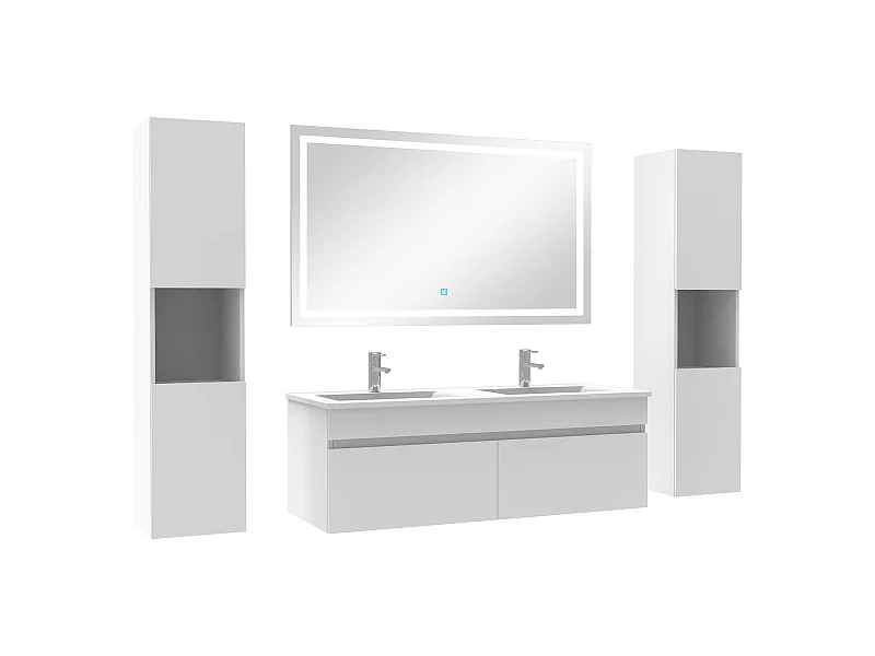 Ensemble meubles Salle de Bain 120cm vasque + colonnex2 + miroir lumineux Blanc